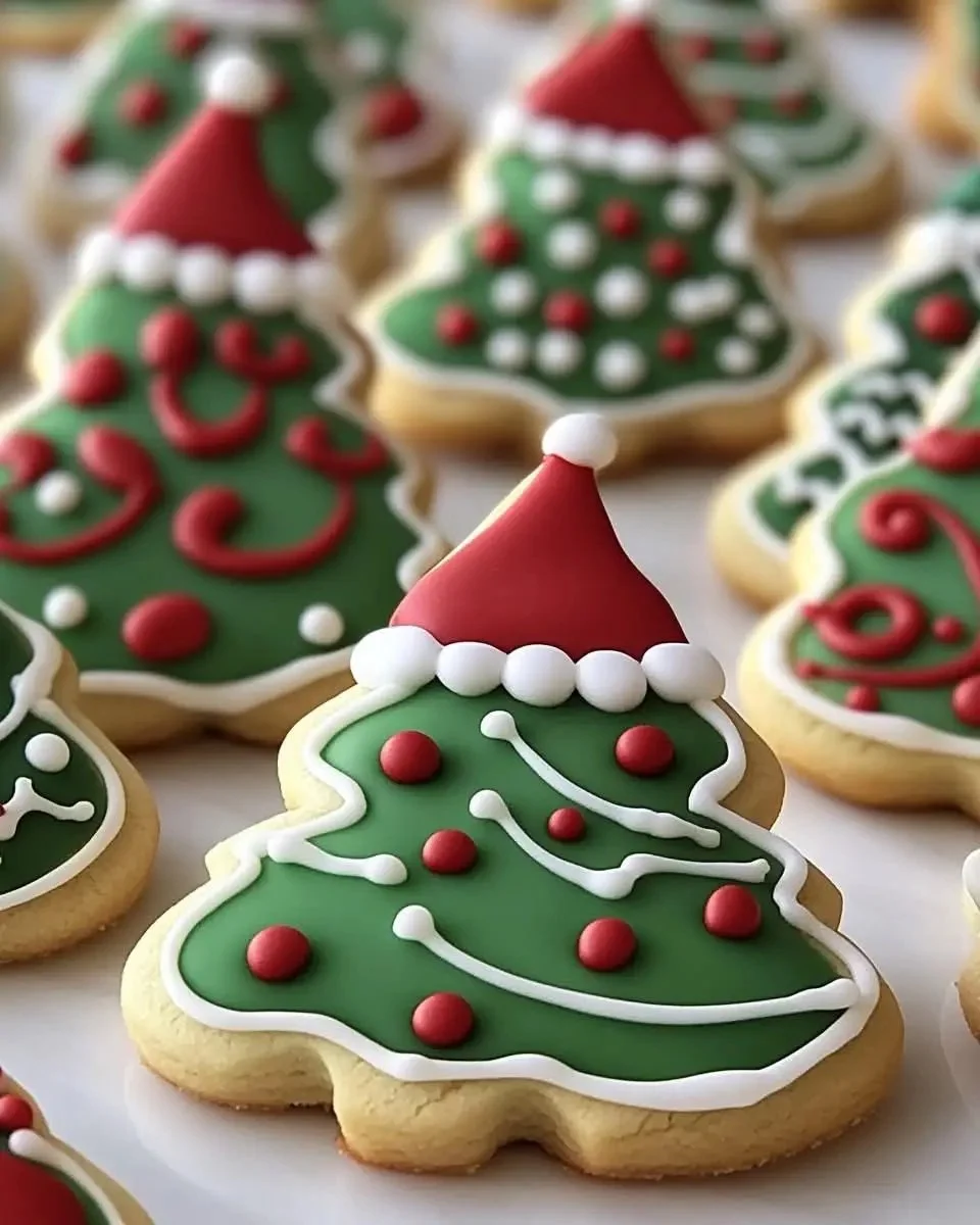 Plate of Classic Christmas Sugar Cookies decorated with festive icing.