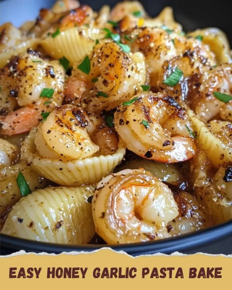 Honey Garlic Shrimp Pasta Shells Bake