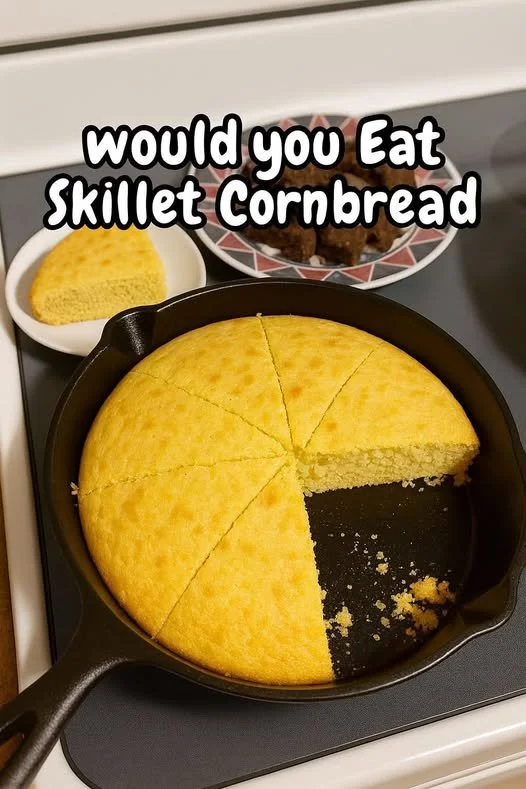 Skillet Cornbread Delicious golden brown Skillet Cornbread served in a cast iron skillet.