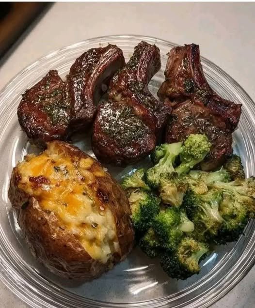 Juicy Lamb Chops with Loaded Baked Potato & Garlic Broccoli