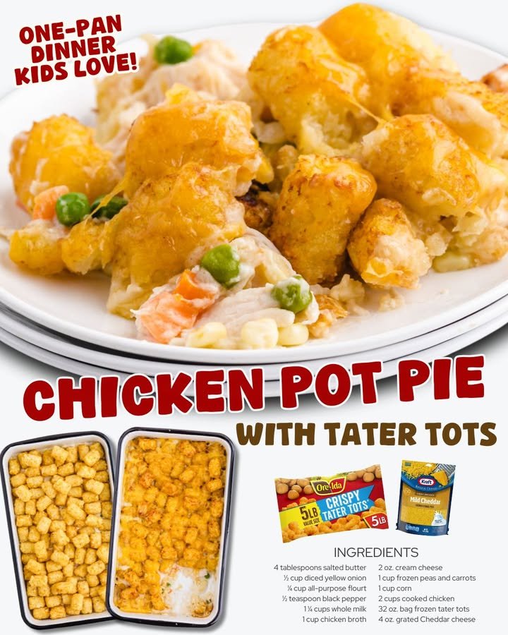 Chicken Pot Pie Casserole with Tater Tots
