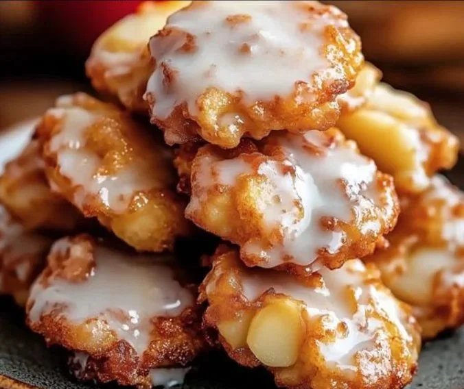 Freshly made apple fritters with cinnamon and sugar coating