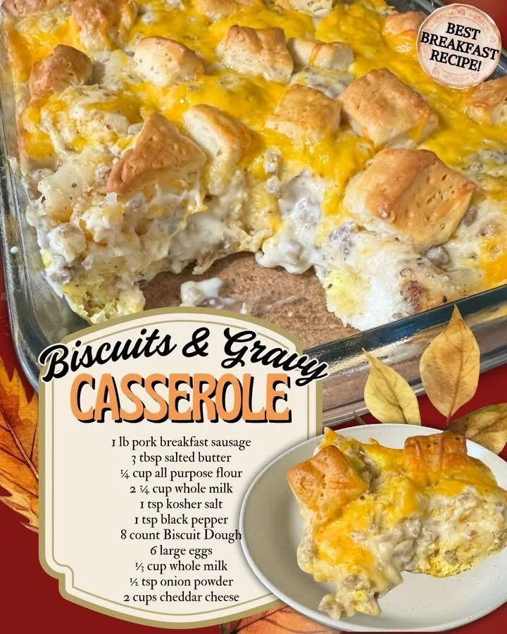 Biscuits & Gravy Casserole Delicious Biscuits & Gravy Casserole ready to be served for breakfast