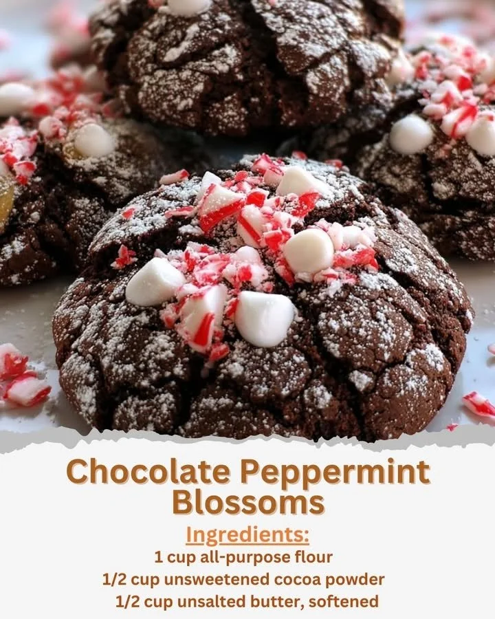 Chocolate Peppermint Blossoms Plate of homemade Chocolate Peppermint Blossoms with festive decorations.