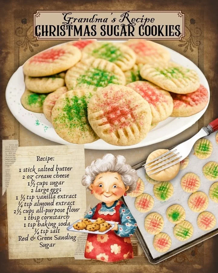 Delicious classic Christmas sugar cookies decorated with icing and sprinkles.
