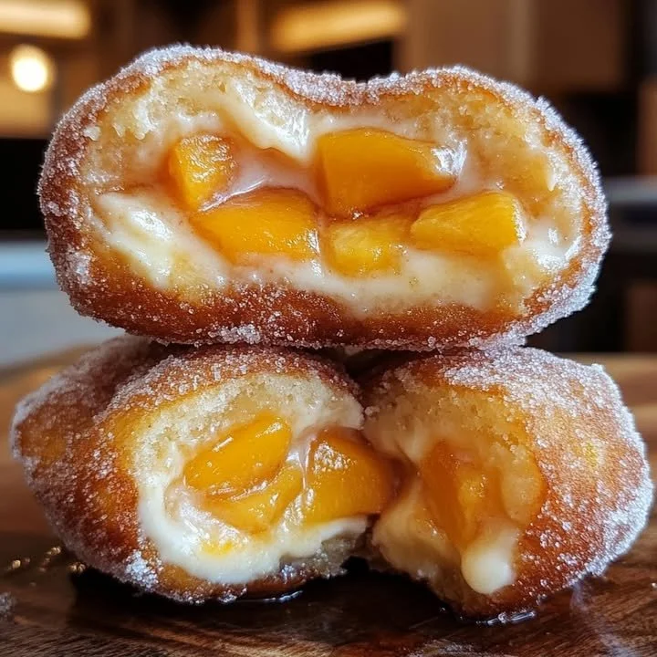 Classic Peach Cobbler Cheesecake Donuts Delicious Classic Peach Cobbler Cheesecake Donuts with peach topping