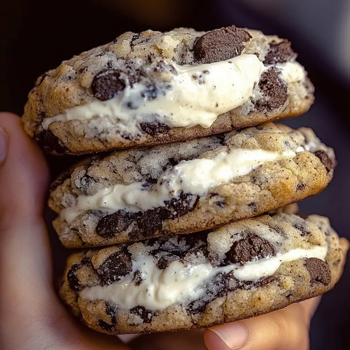 Delicious cookies and cream cheesecake stuffed cookies on a plate