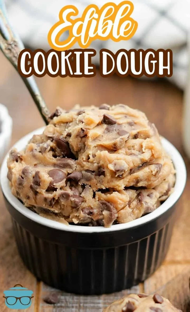 Bowl of edible chocolate chip cookie dough made for safe consumption