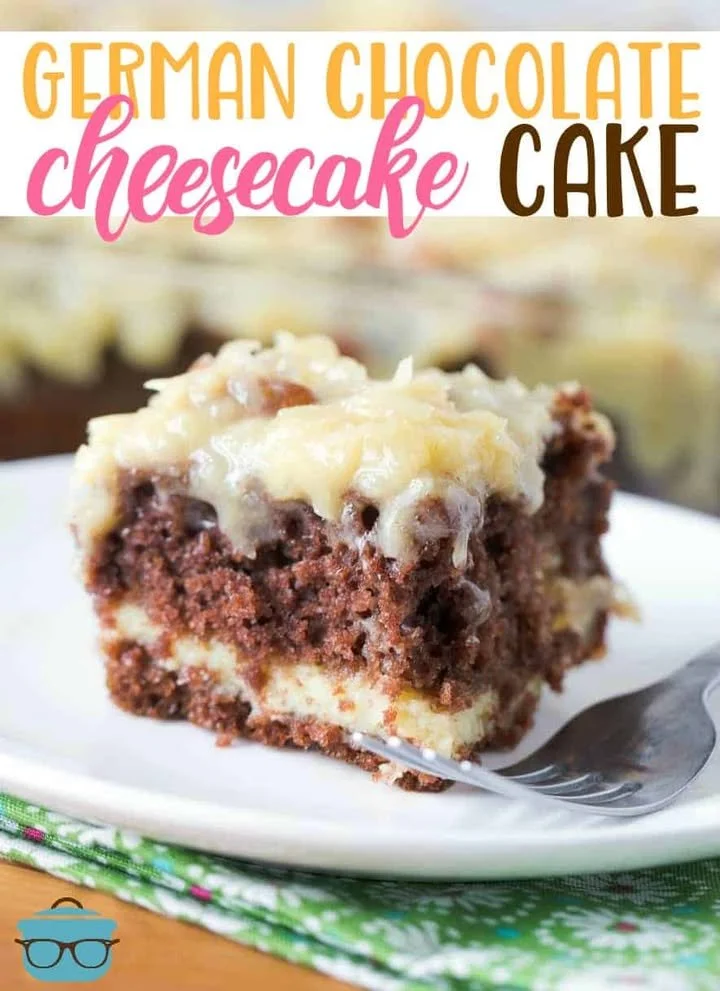 German Chocolate Cheesecake Cake Delicious German chocolate cheesecake cake with chocolate and coconut toppings.