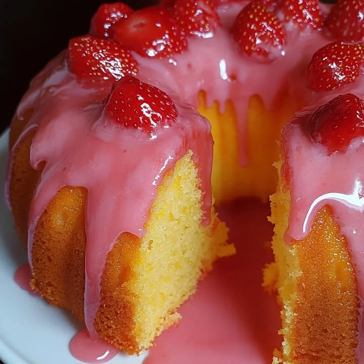 Lemon Cake with Strawberry Icing & Glaze Lemon cake with strawberry icing and glaze ready to serve