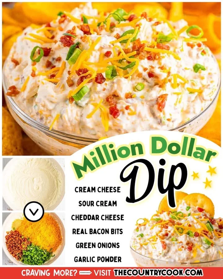 Delicious and creamy Million Dollar Dip served with crunchy snacks