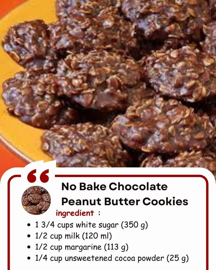 No Bake Chocolate Peanut Butter Cookies No bake chocolate peanut butter cookies stacked on a plate