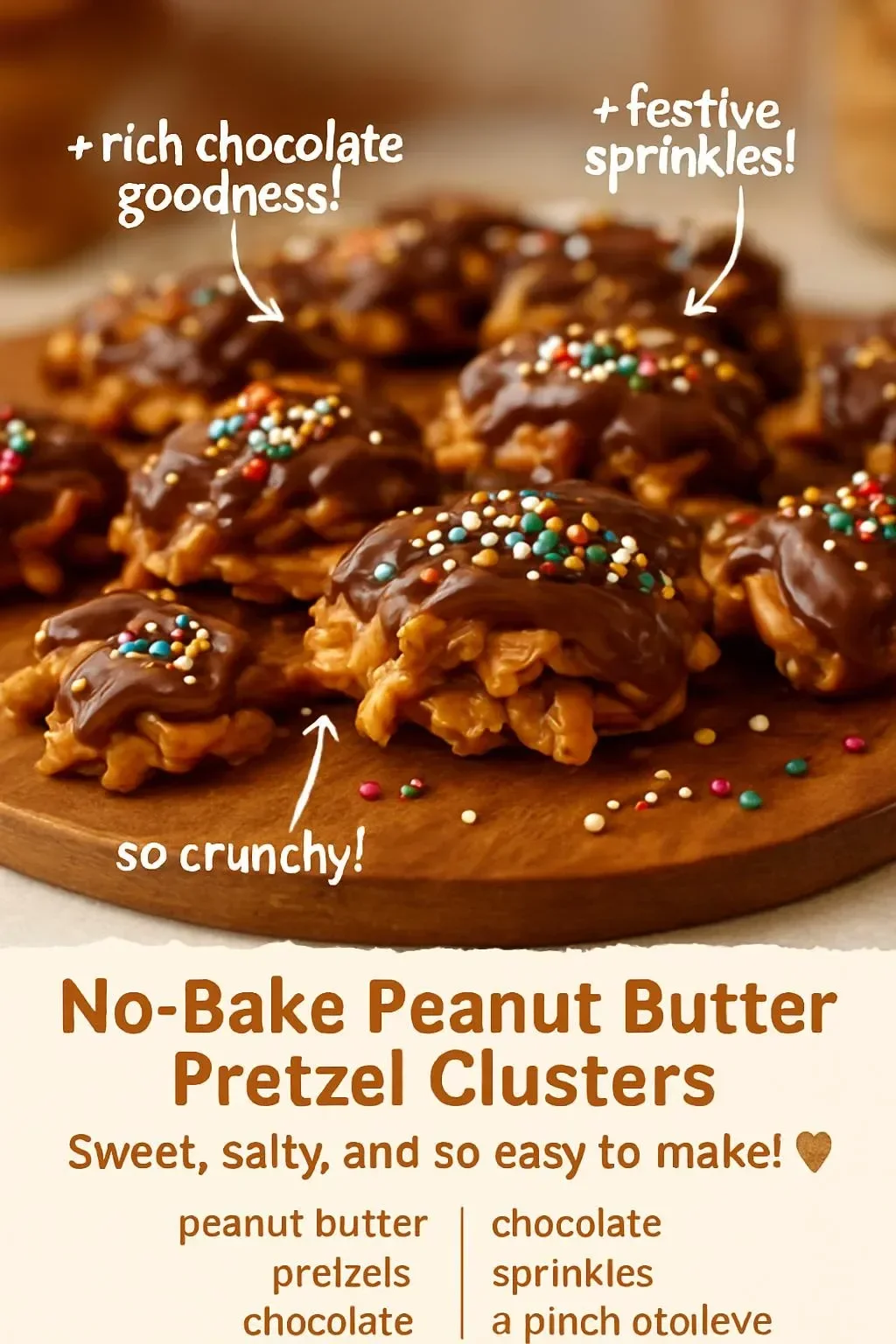 No-Bake Peanut Butter Pretzel Clusters No-bake peanut butter pretzel clusters on a plate