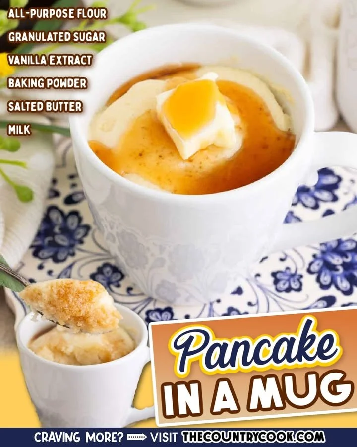 Pancake in a Mug Delicious pancake in a mug recipe served with syrup and berries.