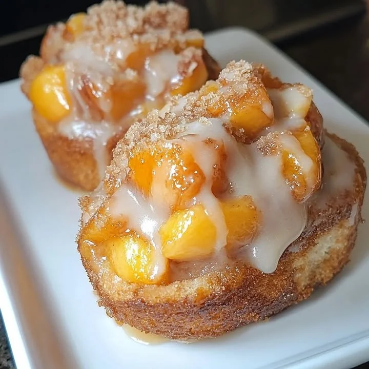 Peach Cobbler Cinnabites Delicious peach cobbler cinnabites with warm, gooey peach filling