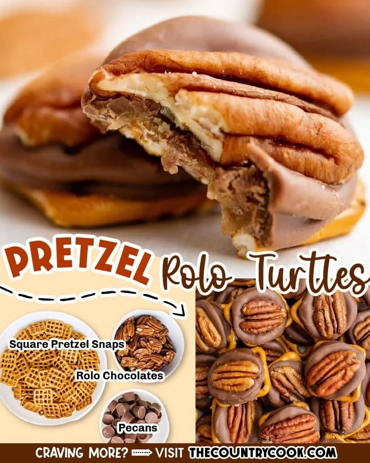 Delicious homemade Pretzel Rolo Turtles with chocolate and pecans