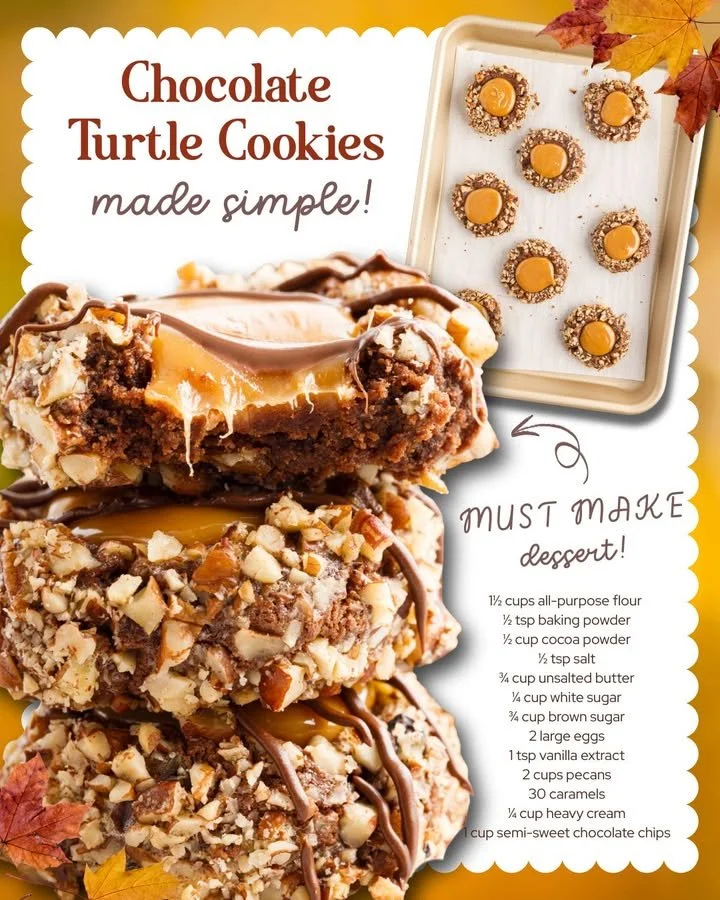 Turtle Cookies Delicious homemade Turtle Cookies with chocolate and caramel topping