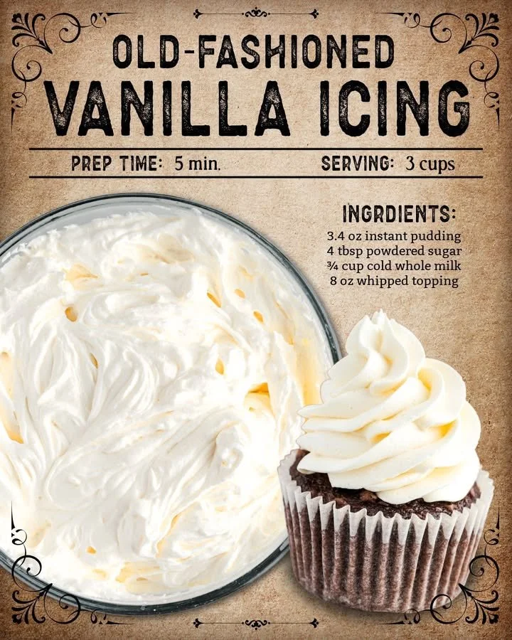 Delicious homemade vanilla icing spread on a freshly baked cake