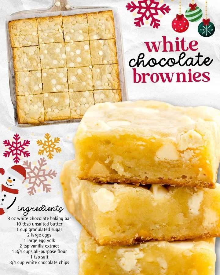 White Chocolate Brownies Delicious white chocolate brownies topped with white chocolate chips and nuts