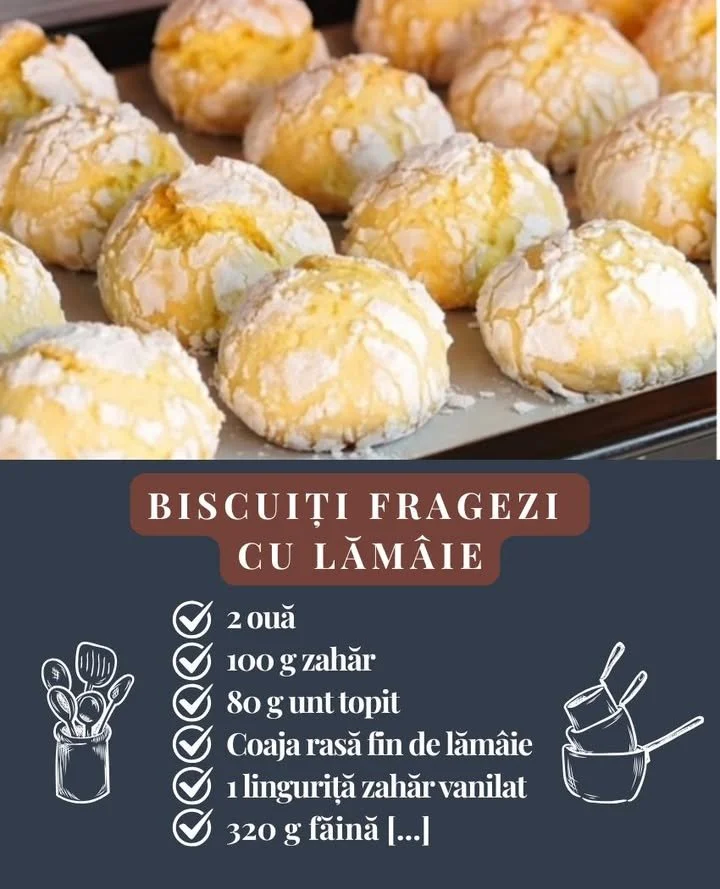Biscuiți moi cu aromă de lămâie proaspătă și delicioasă