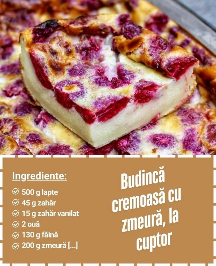 Budincă la cuptor cu zmeură Budincă la cuptor cu zmeură, desert delicios și ușor de preparat.