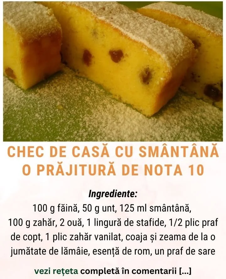 Prajitura chec de casă cu smântână, delicioasă și aspectuoasă