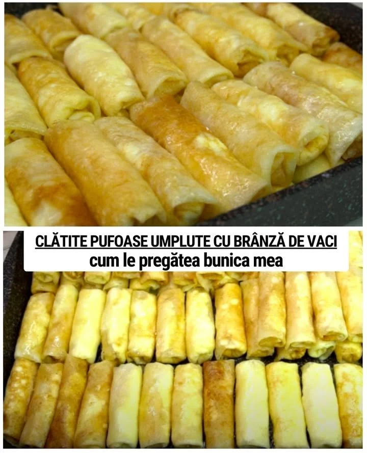 Clătite pufoase umplute cu brânză de vaci Clătite pufoase umplute cu brânză de vaci, servite cu sos delicos
