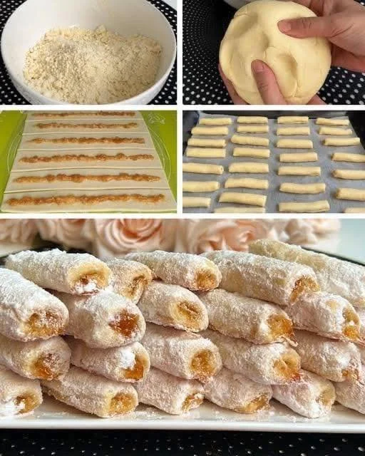 Cornulețe crocante cu gem, gustoase și atrăgătoare, servite pe un platou.