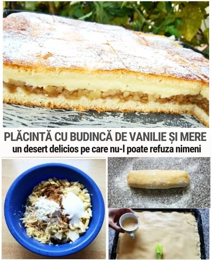 Plăcintă cu budincă de vanilie și mere Plăcintă cu budincă de vanilie și mere, delicioasă și apetisantă