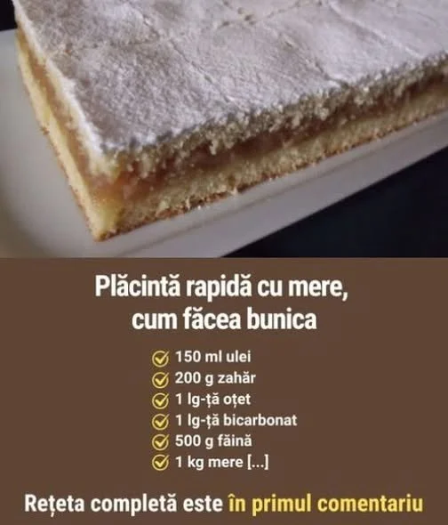 Plăcintă rapidă cu mere Plăcintă cu mere rapidă servită pe o farfurie cu un decor de scorțișoară.
