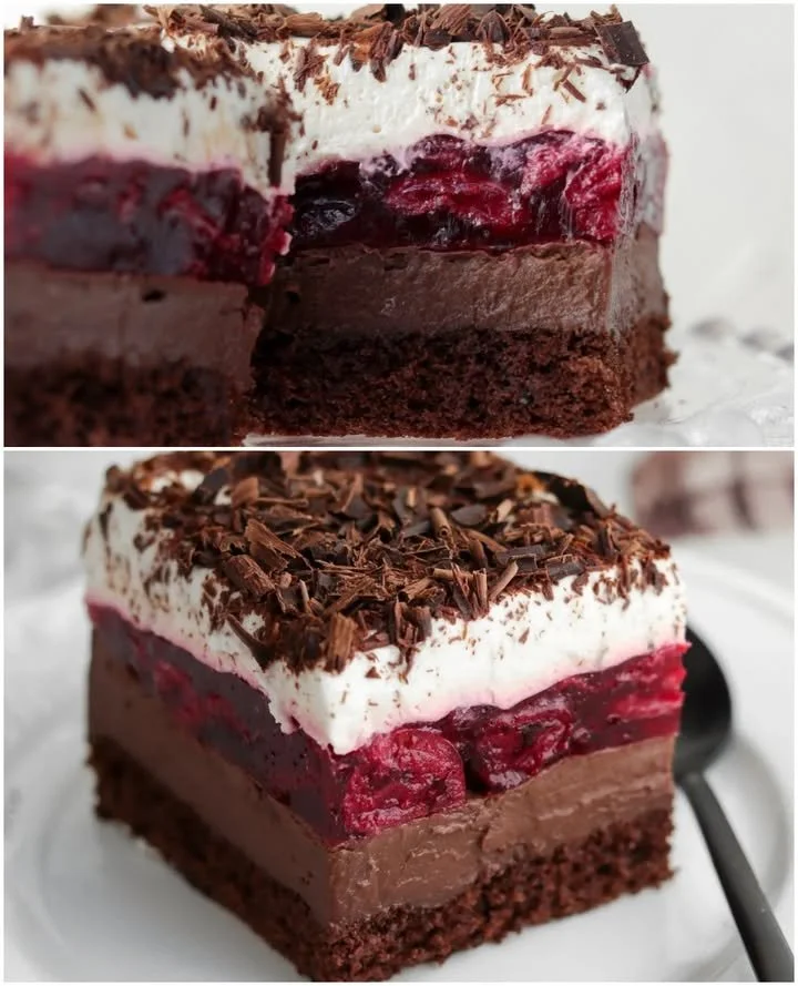Prajitura cu ciocolată, mascarpone și vișine Prajitura cu ciocolată, mascarpone și vișine decorată frumos