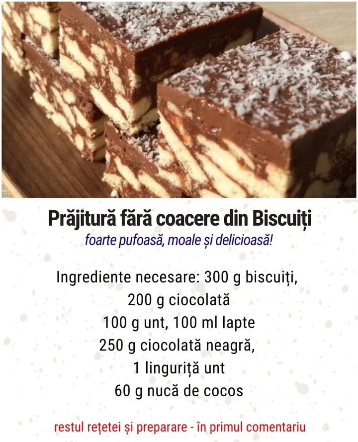 Prăjitură delicioasă fără coacere din biscuiți ciocolată cu straturi de ciocolată