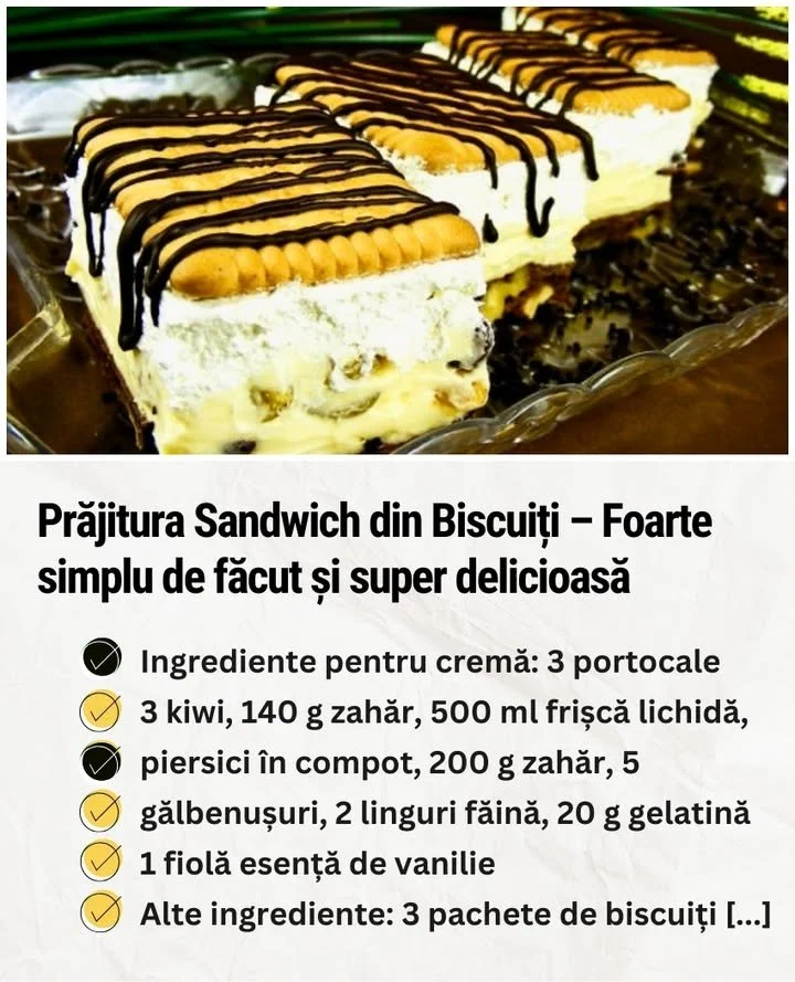 Prajitura Sandwich din Biscuiti Prajitura Sandwich din Biscuiti cu straturi delicioase de cremă