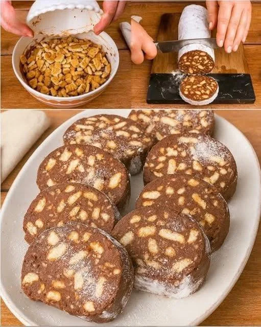 Salam de Ciocolată fără coacere cu biscuiți, delicios și ușor de preparat