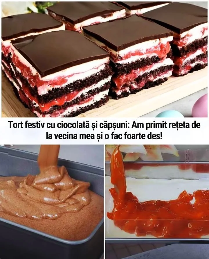 Tort festiv cu ciocolată și căpșuni dulci